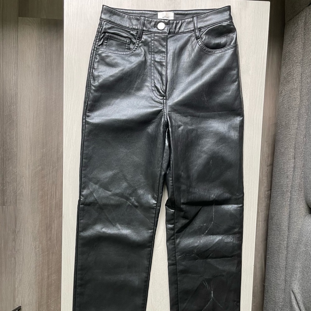 Aritzia Wilfred Black Vegan Leather Trousers, Size 0